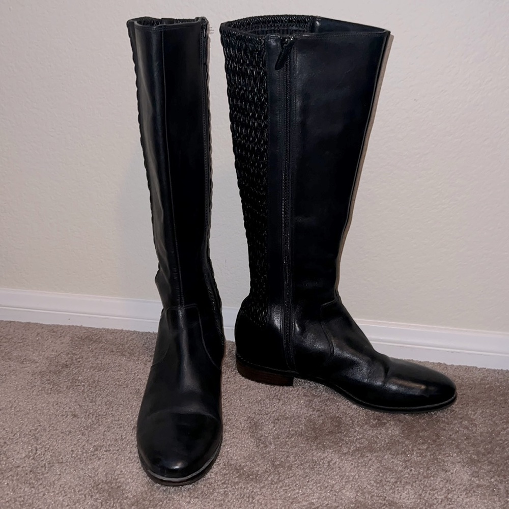 Cole Haan Elverton Knee High Boot Black Leather Size 9 B